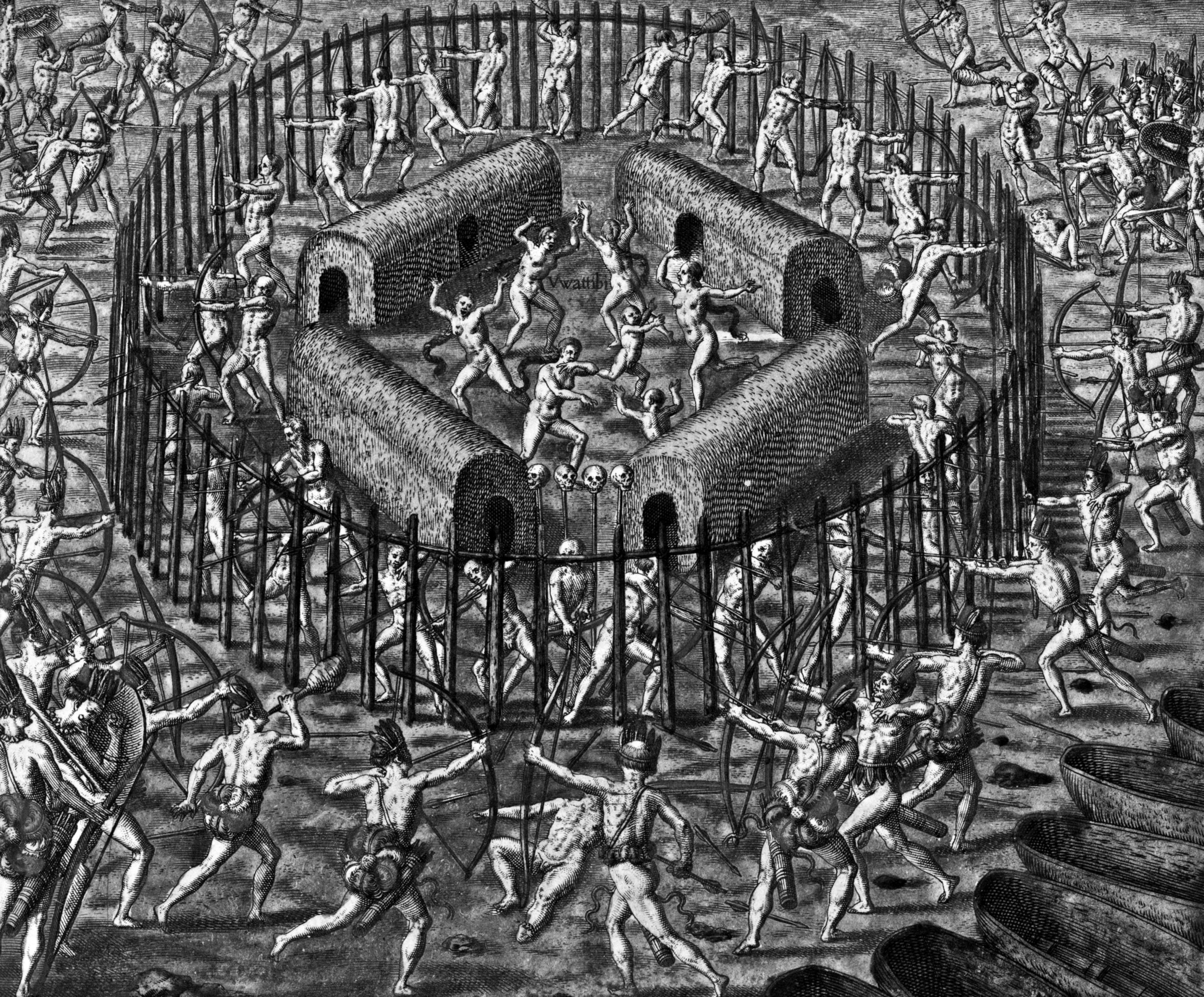 A expedição dos sonhos: momento de um ataque surpresa a uma aldeia indígena – gravura da obra de Hans Staden